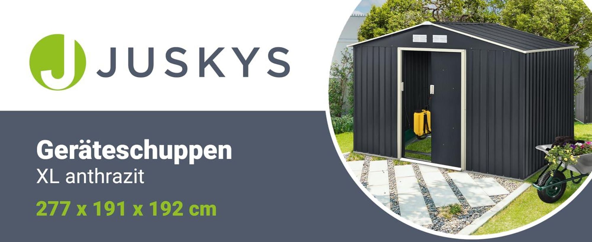 Juskys Metall Gerätehaus XL mit Satteldach, Tür & Fundament - 9m³ groß - Anthrazit