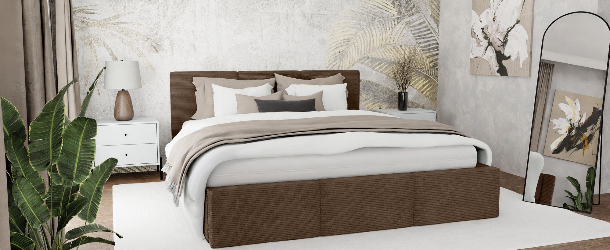 Muralo POLSTERBETT für Schlafzimmer Polsterbett mit Bettkasten und Gasdruckfeder Bett mit Polsterkopfteil Doppelbett 180x200 Braun CORD Stoff