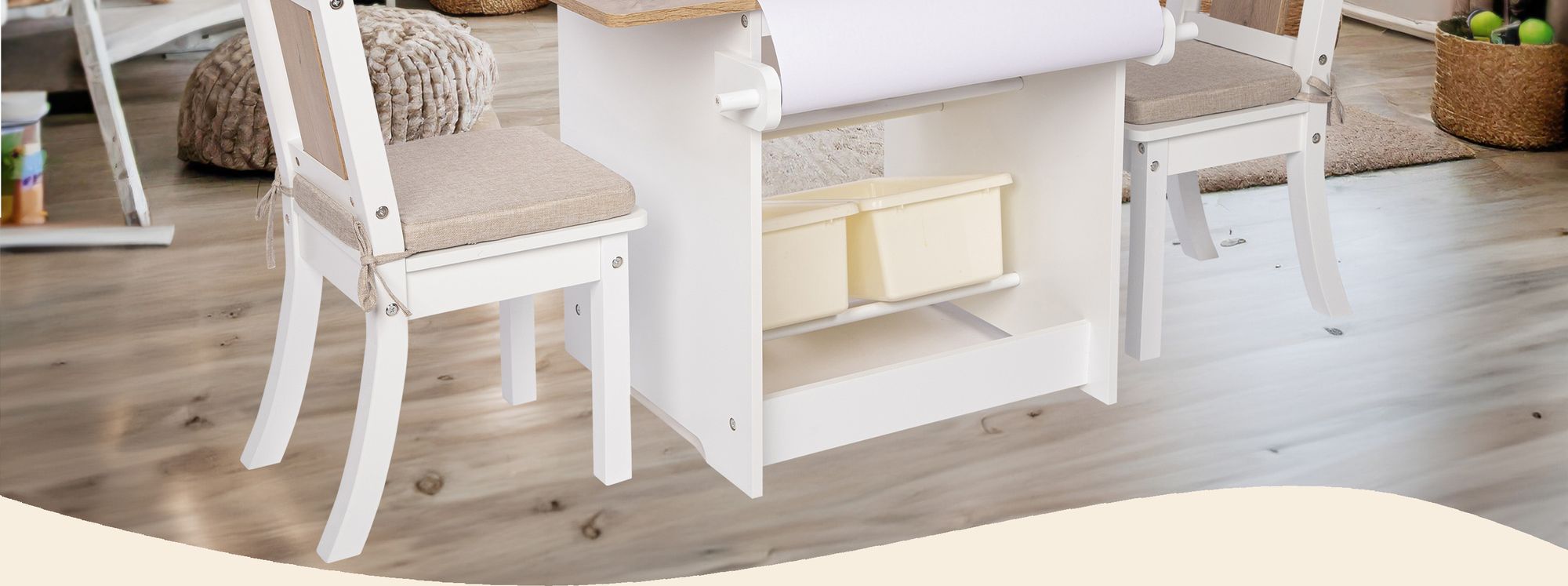 ONVAYA® Kindertisch-Set mit Stühlen | Kindersitzgruppe mit Stauraum | Kindermöbel-Set mit Tisch & 2 Stühlen | Kindertischgruppe Holz | Sitzgruppe
