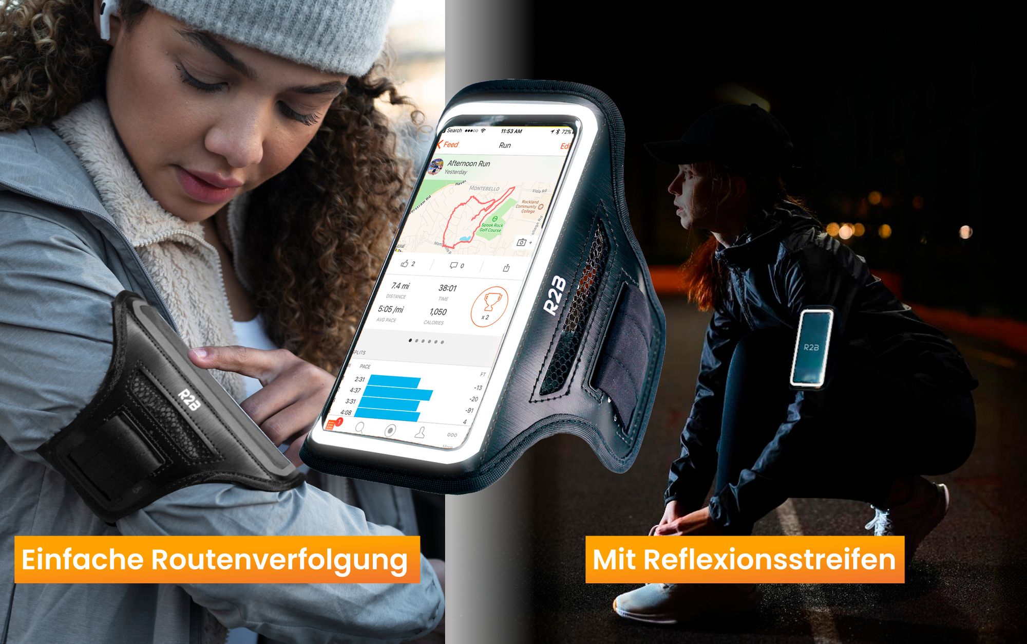 R2B Handyhalterung joggen - wasserdicht bis 6,5 Zoll- Sportarmband - Handytasche arm - Handy halterung sport – reflektierend