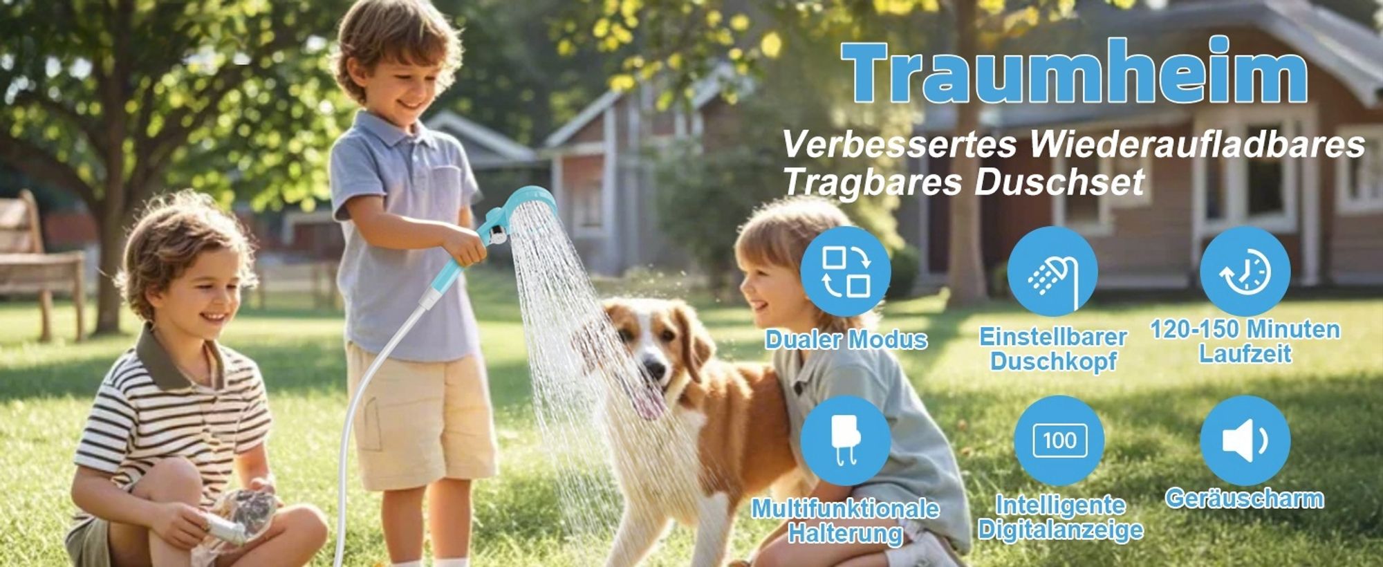 Tragbare Campingdusche Akku mit Pumpe, Camping Dusche Outdoor , Mobile Duschen Außenduschen mit Duschkopf und Schlauch, für Camping Garten Autowaschen