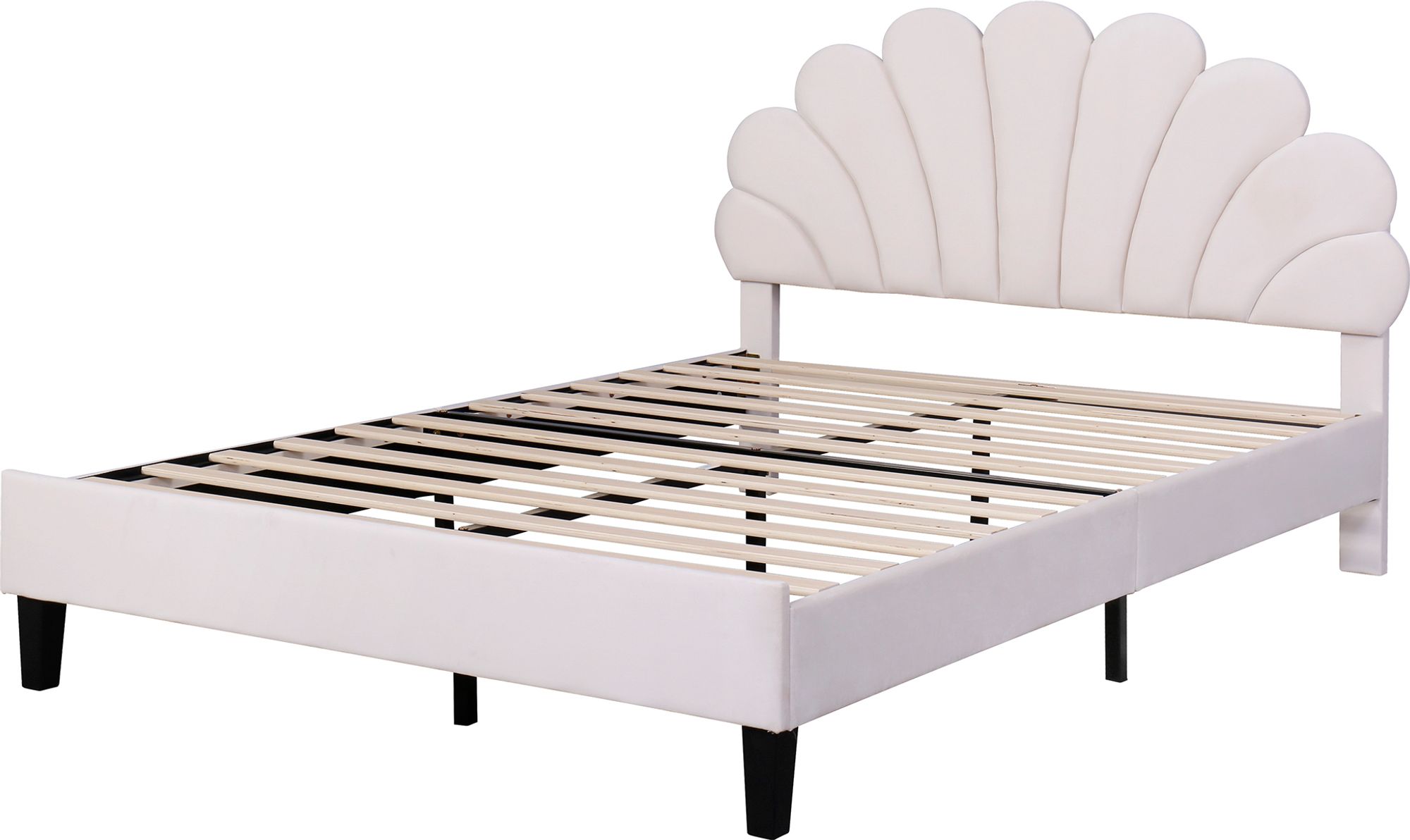 Flieks Polsterbett mit Blumenform-Kopfteil und Lattenrost Doppelbett Kinderbett Samt 140x200cm