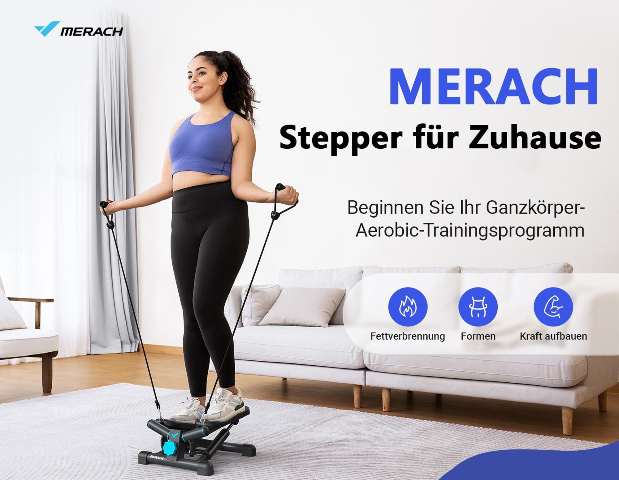 Mini Stepper 2-in-1 mit LCD-Display & Widerstandsseilen – Dreh- & Seitenschritttrainer bis 150 kg, Hometrainer für Beine, Po & Arme, Anfänger, schwarz