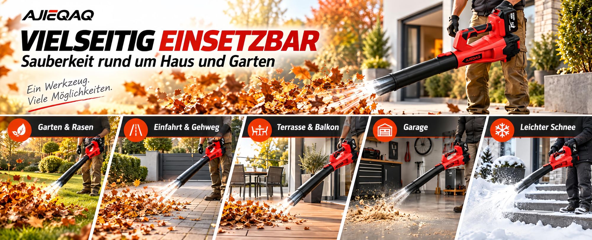 Akku-Laubbläser 21V Brushless, 2×4,0Ah Akkus, 320 km/h, 6 Stufen mit Turbo, 1000W, kabelloser Laubbläser mit 2 Rohren