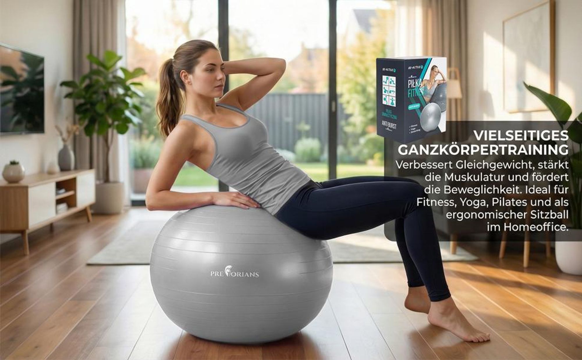 Gymnastikball 65 cm Anti Burst Fitnessball Sitzball Yoga-Ball bis 100 kg Grau