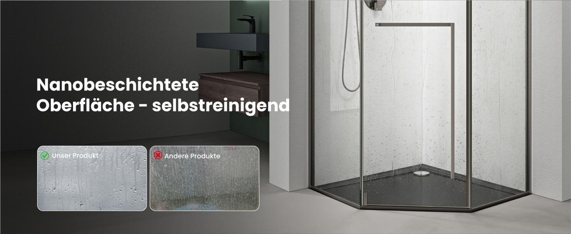 Mai & Mai Fünfeckdusche 90x90 cm mit Drehtür Duschkabine Eckdusche 8mm ESG-Sicherheitsglas Nano-Beschichtung Duschabtrennung Ravenna68K-Plus