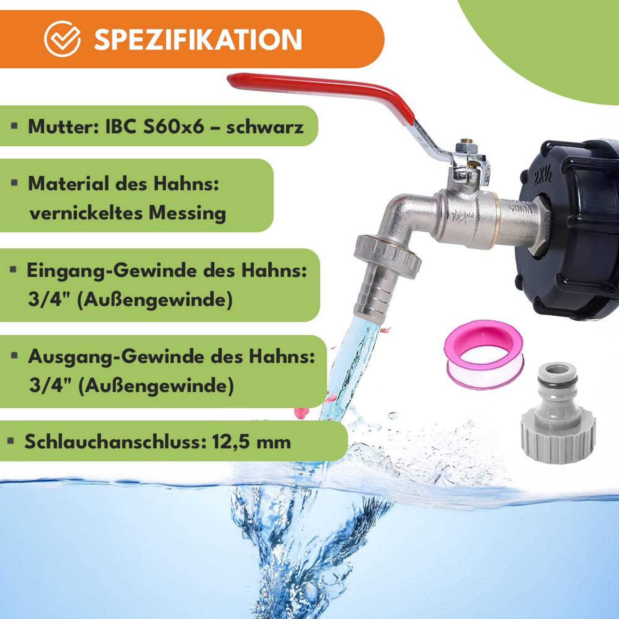 KRUMAD Kugelhahn 3/4 Zoll Wasserhahn für Garten und Außenbereich IBC Zapfventil S60x6 Frostsicher und Korrosionsbeständi