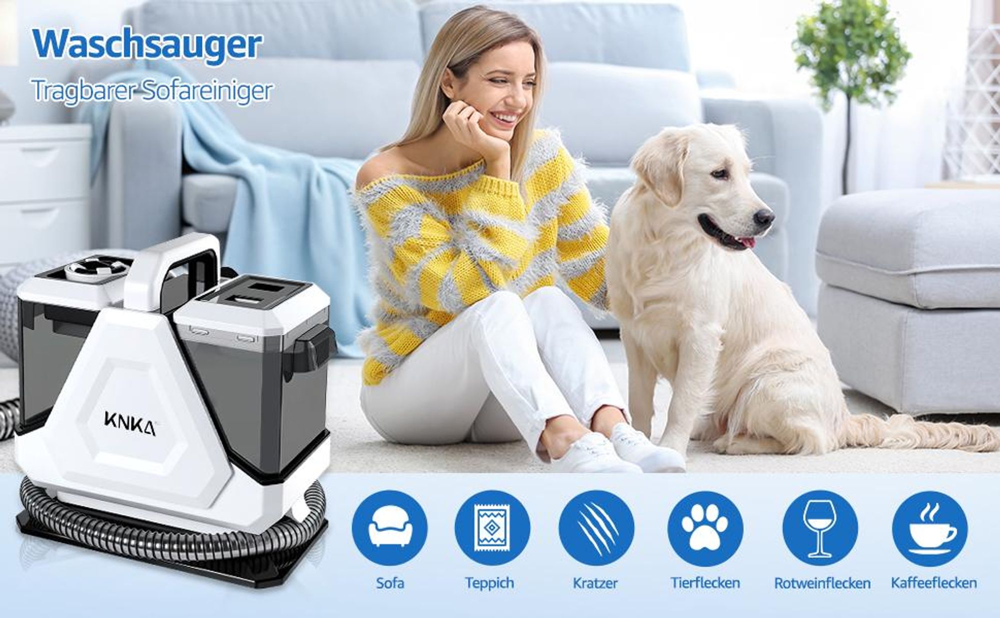 KNKA PRO 16Kpa 550W Polsterreiniger gerät, Vielseitiger tragbarer Teppich- und Polsterreiniger, Teppichfleckreiniger & Haustierflecksauger, Weiß