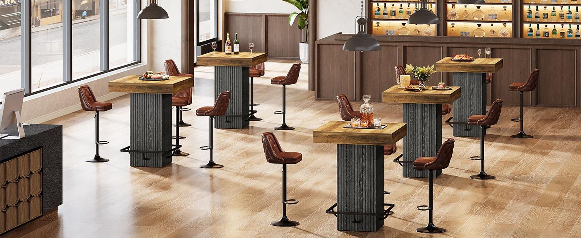 Tribesigns Quadratischer Bartisch, Küchen-Esstisch, industrieller Cocktailtisch mit Metall-Fußstütze für Esszimmer, Taverne, Kaffee-Ecke, Bistro