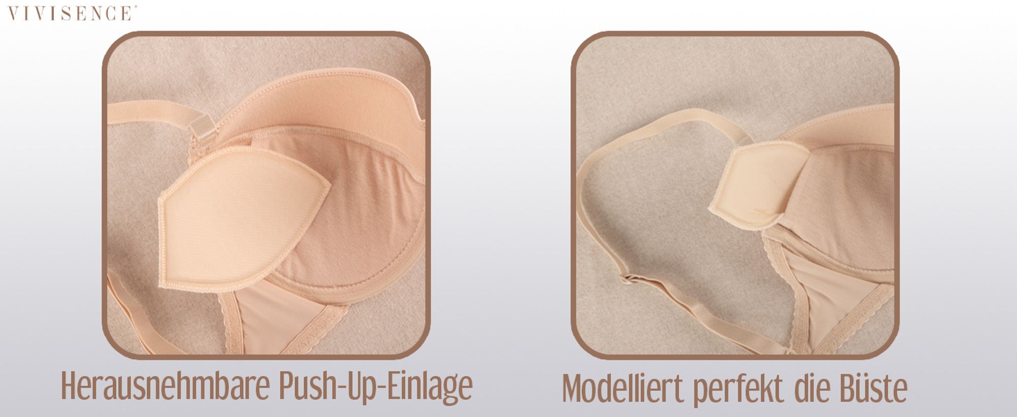 Vivisence Damen Super Push Up BH 75D - Maximizer BH mit Mikrofaserstoff und Doppelter Füllung Ultra push up bh mit bügel Rückenverschluß - Beige