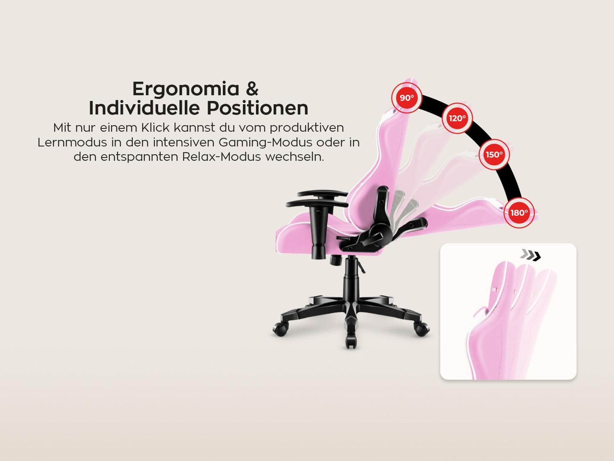 Huzaro Kinder Schreibtischstuhl Ranger 6.0 Gaming Stuhl Racing Sessel Bürostuhl Drehstuhl Gamer bis 130 kg Rosa