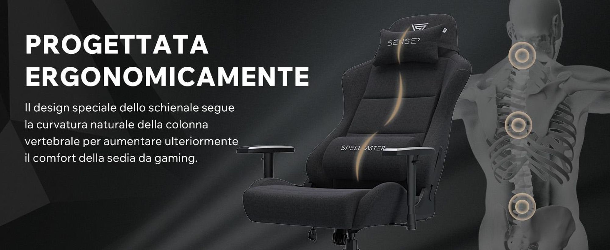 Sense7 Spellcaster FUKU XL: sedia da gaming, poltrona da gaming, sedia da ufficio, sedia da scrivania ergonomica, sedia girevole con poggiatesta fino a 160 kg, sedia nera
