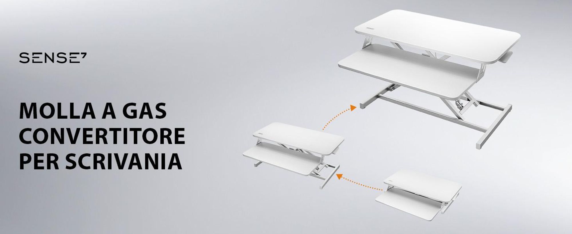 SENSE7 Convertitore da scrivania bianco - Supporto da scrivania ergonomico regolabile in altezza - Postazione di lavoro seduto-in piedi 81x40 cm - Scrivania in piedi da ufficio - Supporto per monitor fino a 13 kg
