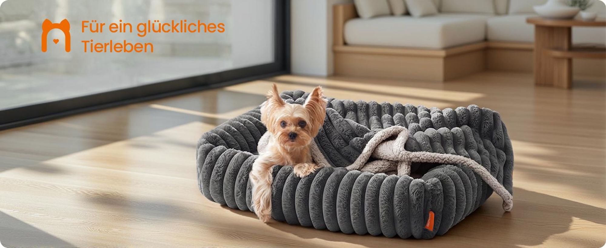 FEANDREA Hundebett, orthopädisches Hundekörbchen, Hundekissen waschbar, weiche Polsterung, 71 x 55 x 18 cm, grau