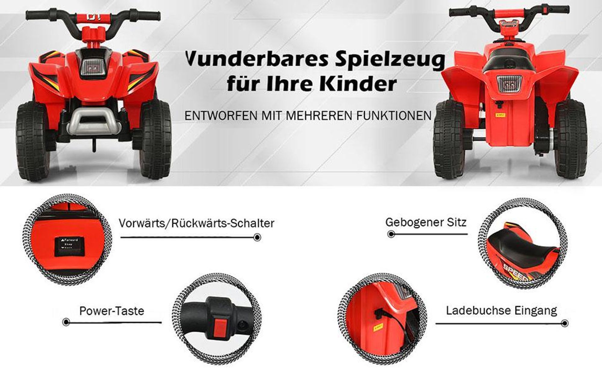 COSTWAY 6V Kinder Elektroauto 2,8-4,6 km/h Mini Kinderauto mit Vor- und Rückwärtsschalter, Elektrofahrzeuge, Kinder Quad ATV für Kinder 3+ bis zu 30kg