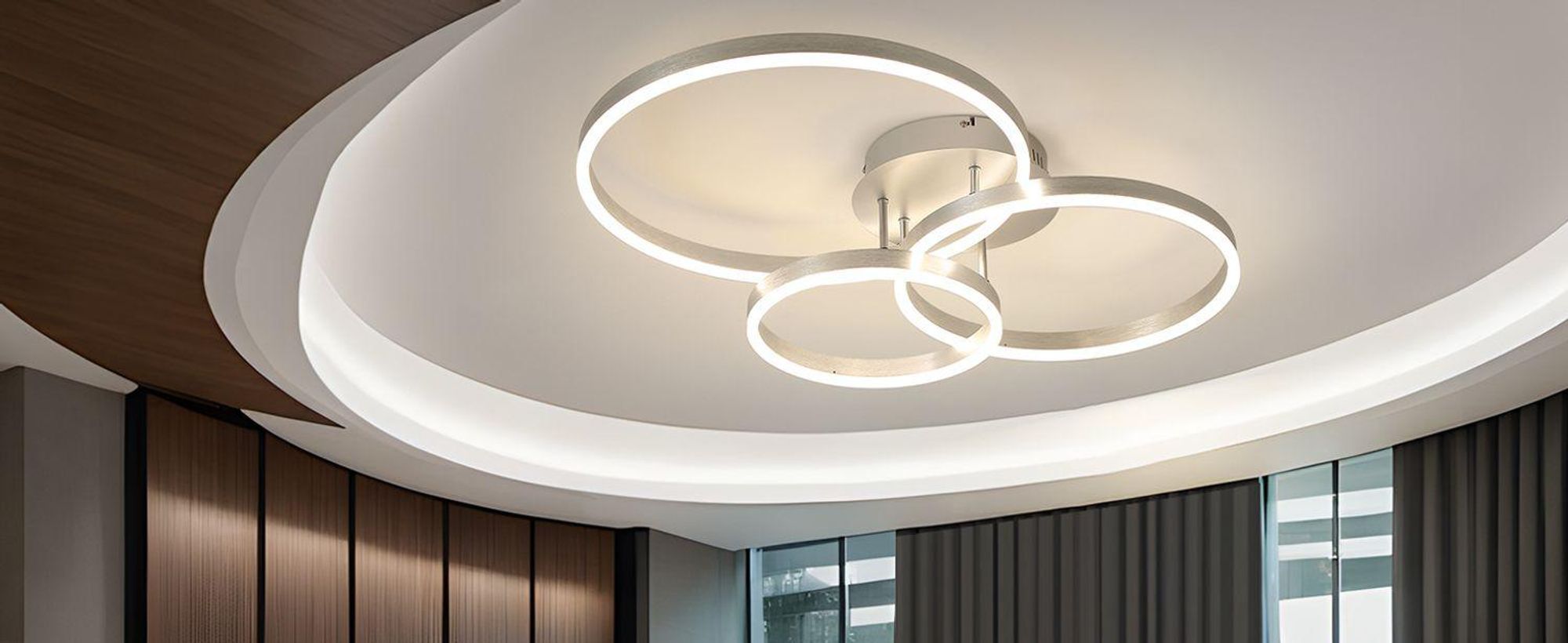 ZMH lampa sufitowa LED salon 82CM nowoczesna ściemnialna srebrna z pilotem 3 pierścienie metalowe oświetlenie sypialnia kuchnia