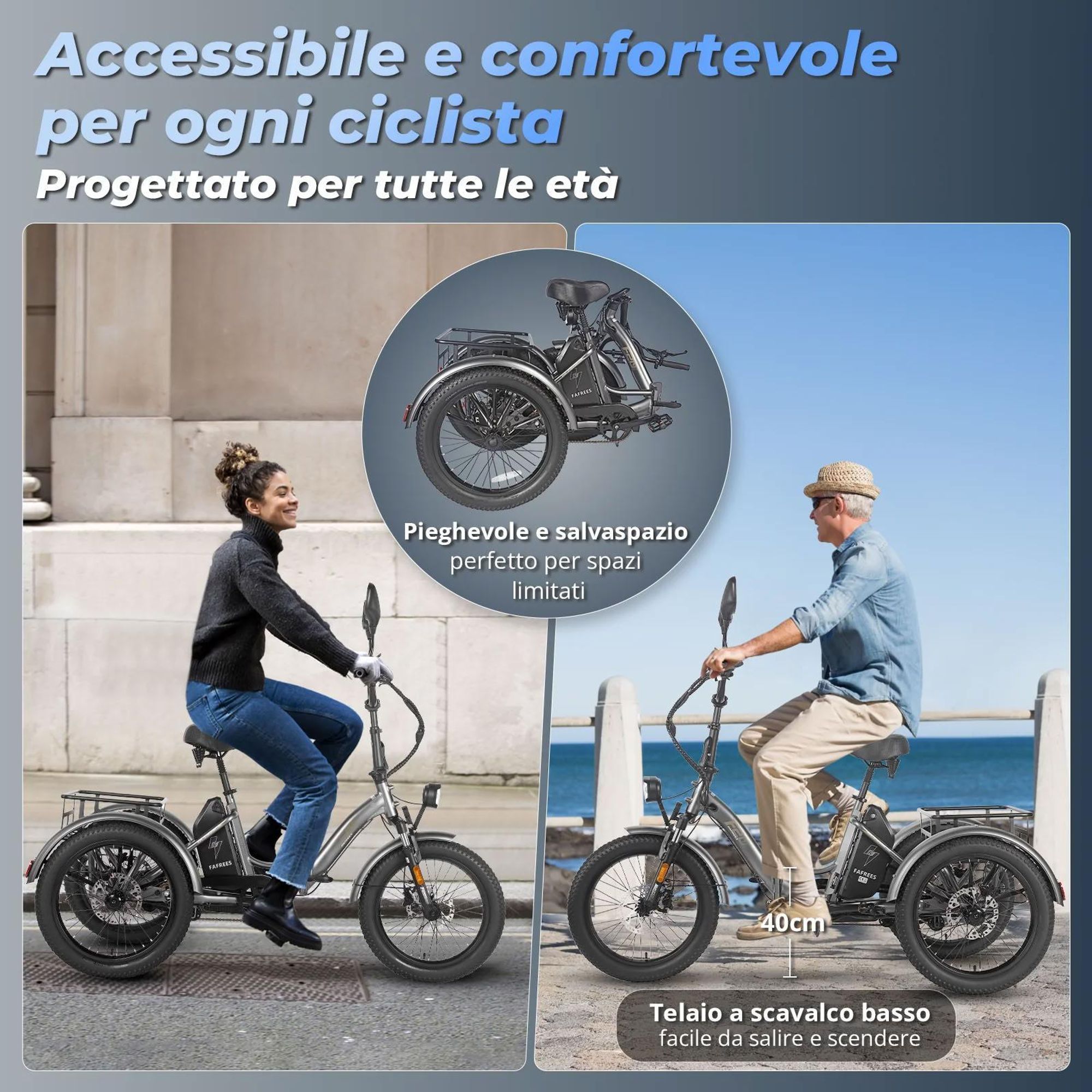 FAFREES F20 Mate Triciclo Elettrico - Batteria 48V21AH Freni a Disco Idraulici 20 Pollici Pneumatici - Grigio