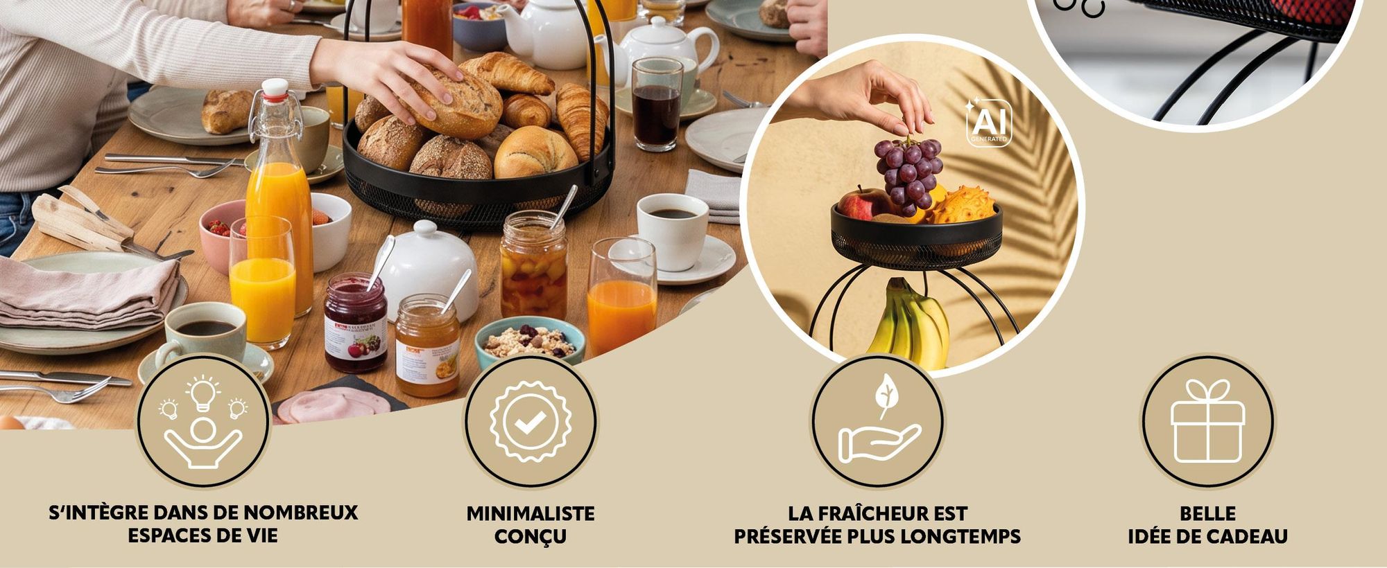 Corbeille a fruits avec support pour bananes