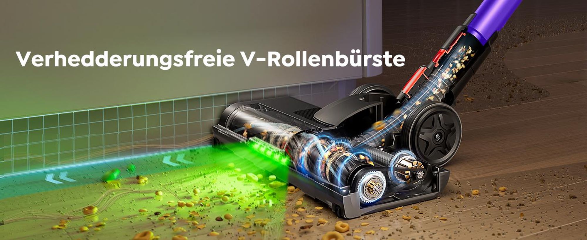 Buture VC100 Akku Staubsauger, 500W/45.000pa Staubsauger Kabellos mit Touchscreen, Bis zu 55 Min Laufzeit, Kabelloser Anti-Tangle-Staubsauger