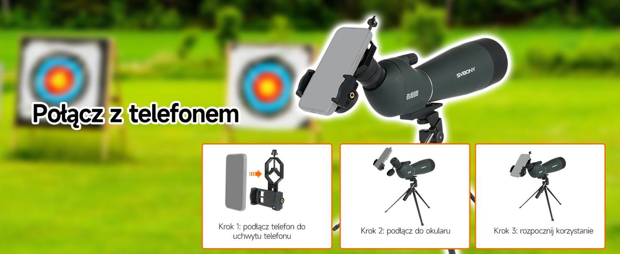 Svbony SV28 Lunety obserwacyjne, 20-60x80 mm, lornetka BAK4 ze statywem, uniwersalny adapter do smartfona dla fotografów przyrody w plenerze
