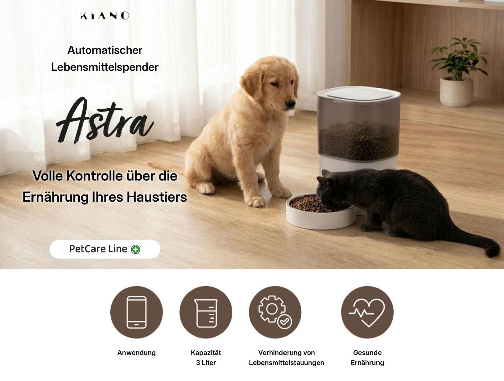 Futterautomat Katze Hund 3L Futterspender automatisch mit App WLAN Edelstahlnapf