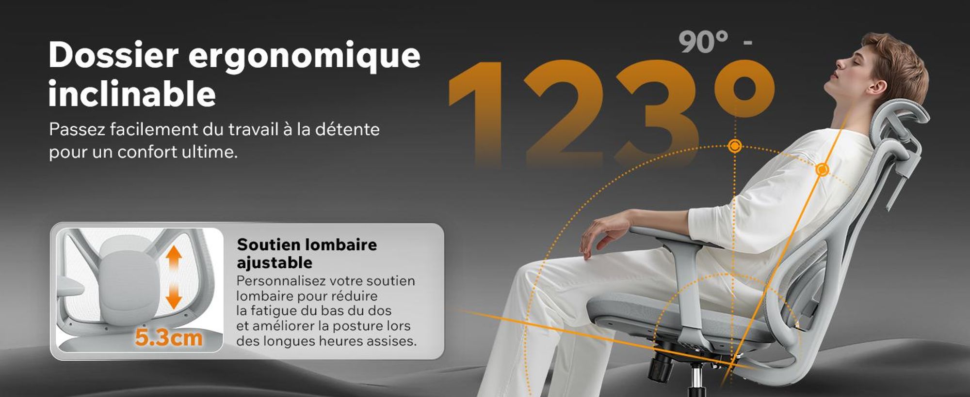 SENSE7 Moyo : chaise de bureau ergonomique, gris, accoudoirs 3D, dossier en résille, soutien lombaire, fauteuil de direction, chaise de bureau pour le télétravail, charge maximale 150 kg