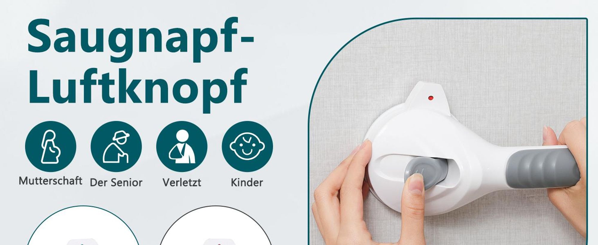 Haltegriff, 2er Set Duschgriff mit Saugnapf, Ohne Bohren, Badewannengriff, Sicherheitsgriff, Wandgriff, Tragfähigkeit 130 kg