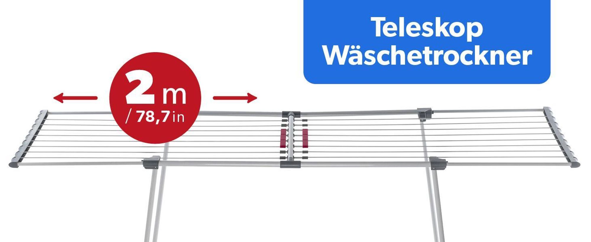 KADAX Wäscheständer "Eloie", großer Trockenleinenlänge, Grau, 110-196 cm
