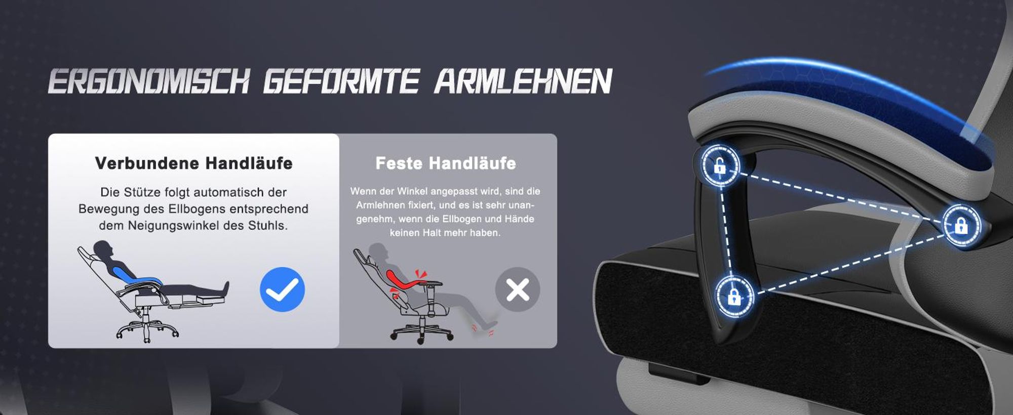 Aiibot Gaming Stuhl, Ergonomischer Gaming Sessel,Schreibtischstuhl,Gamingstuhl mit Fußstütze,Gaming stuhl 150 kg,verstellbare Rückenlehne,Schwarz/Grau