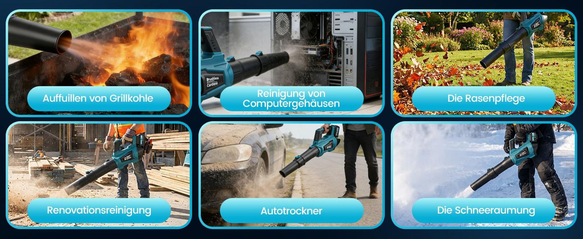 Akku Laubbläser 90m/s Elektrischer Laubgebläse mit 2 x 4,0 Ah Akku und Ladegerät 6-Stufen Regelung & 2 wechselbaren Düsen