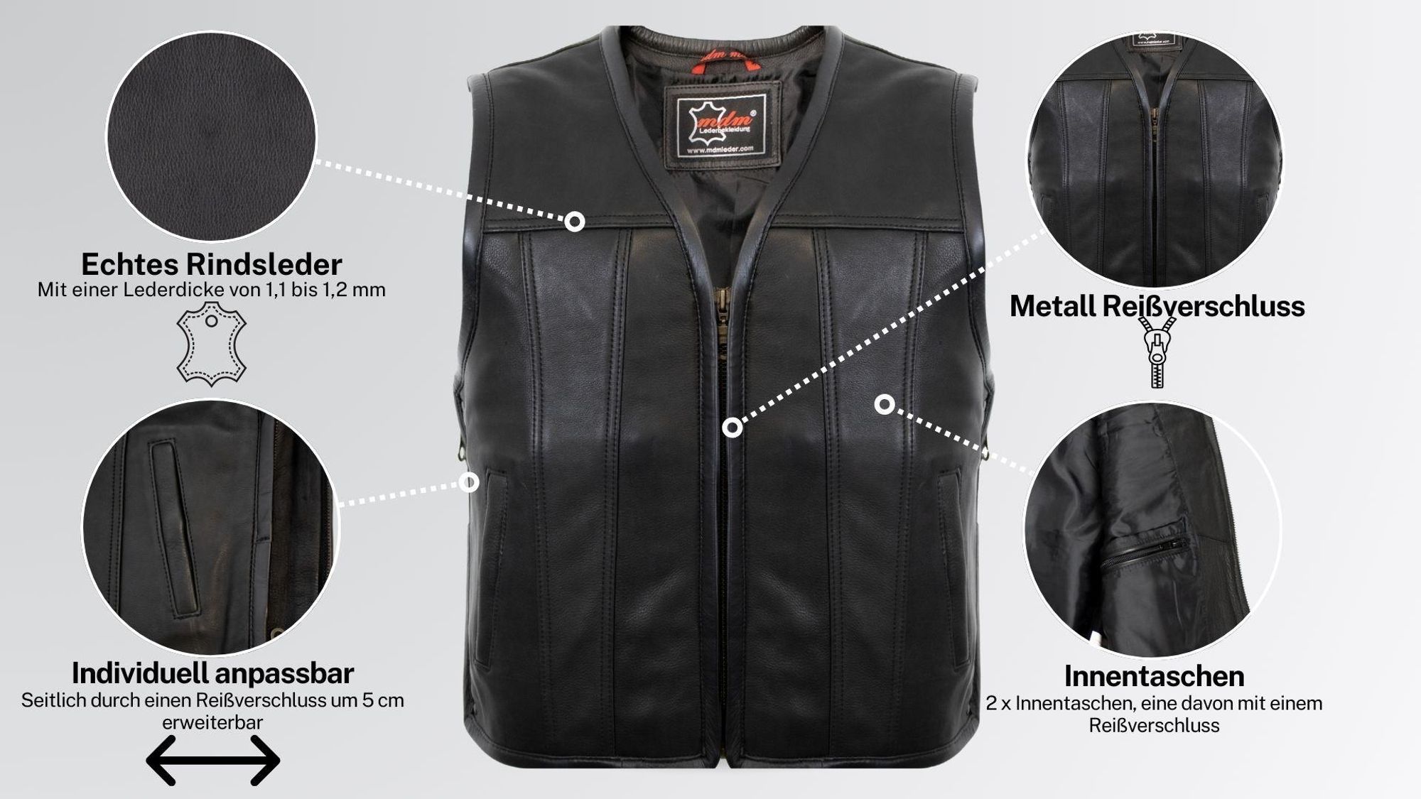 Biker Lederweste Kutte Customweste Lederkutte Rockerweste Clubweste Chopperweste(4XL)