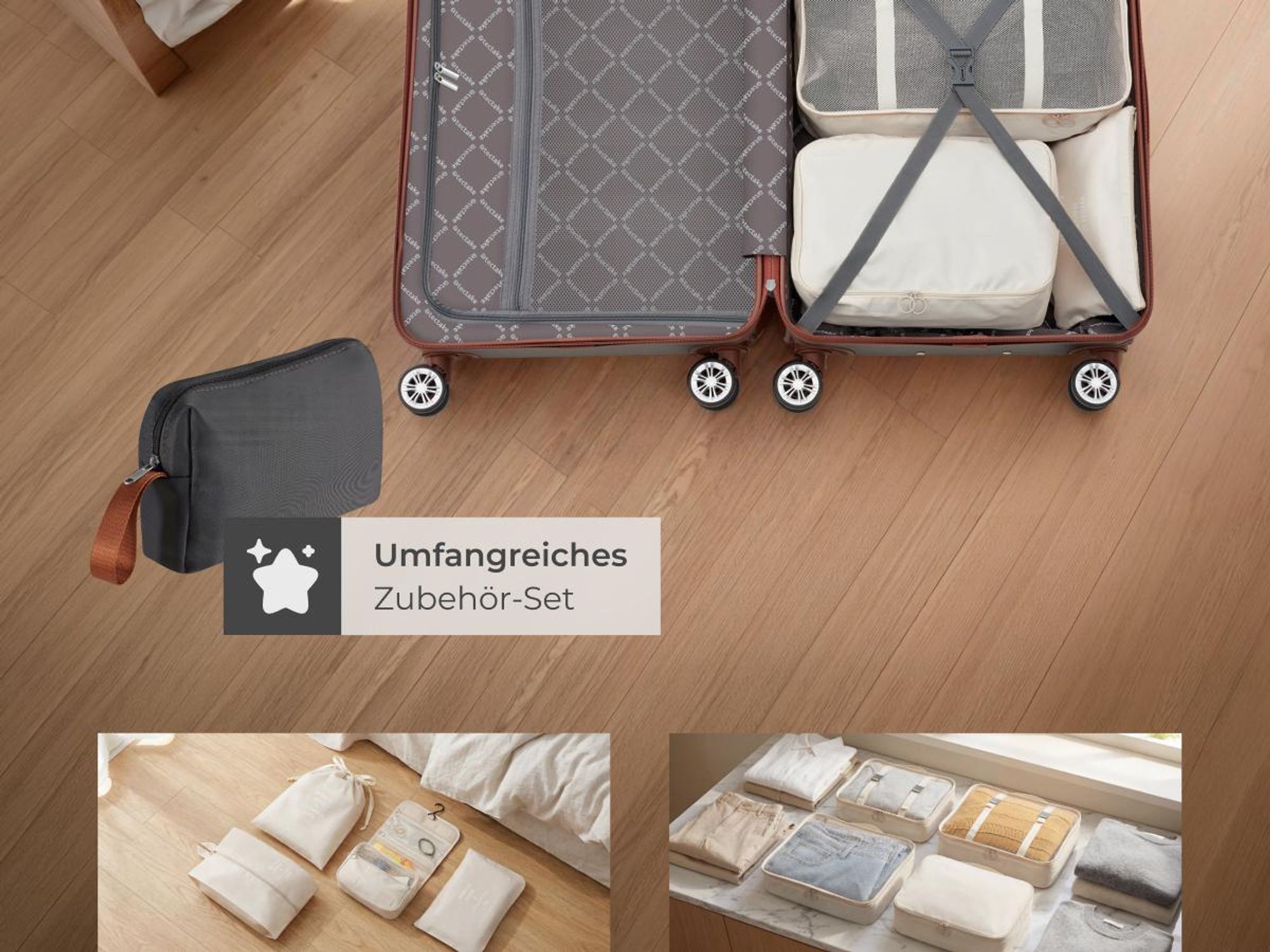 tectake® Reisekofferset Madison 13-teilig, Hartschalen aus robustem ABS-Kunststoff