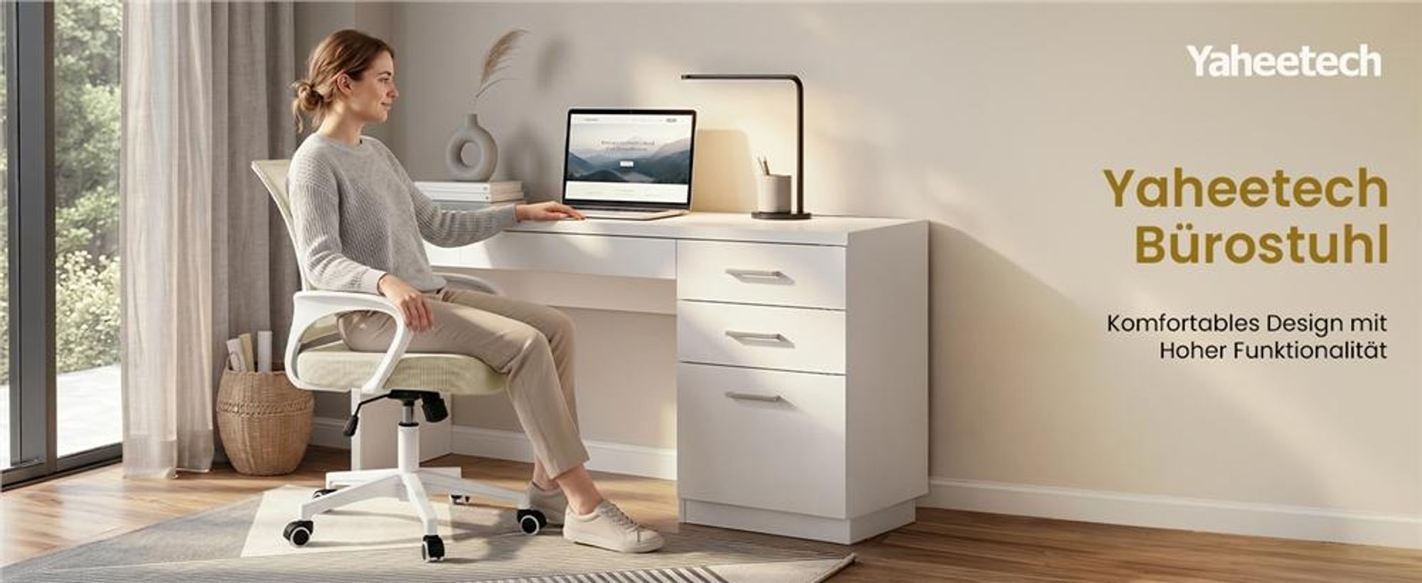 Yaheetech Bürostuhl Schreibtischstuhl ergonomischer Drehstuhl Chefsessel mit Mesh Netz Wippfunktion Beige