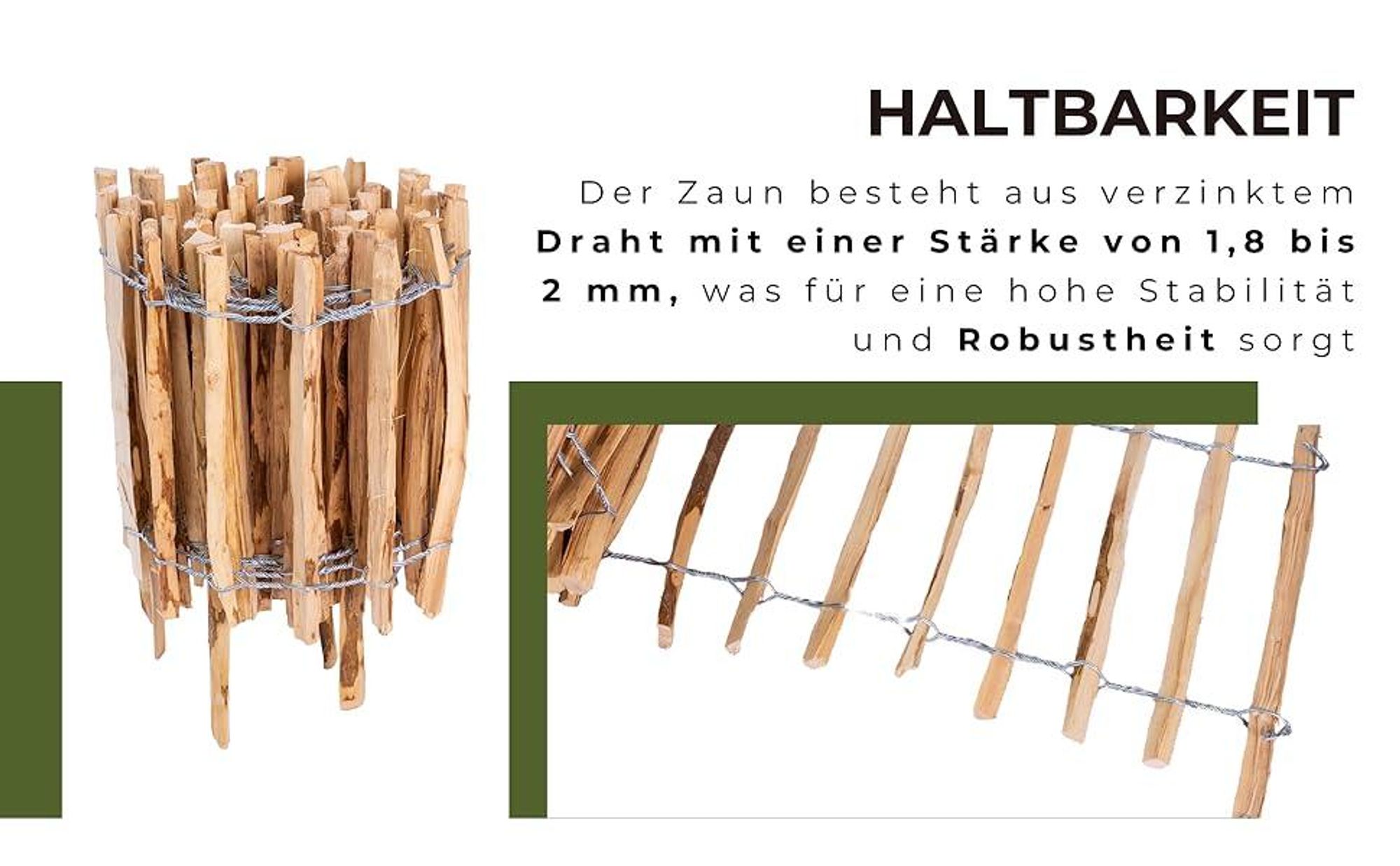 Ogrodzenia Wiklinowe Staketenzaun H:35 cm L:5m Lattenabstand 4-5 cm Gartenzaun Beetumrandung Haselnuss Holz Steckzaun Holzzaun Zaunelemente Rollzaun Rollboarder