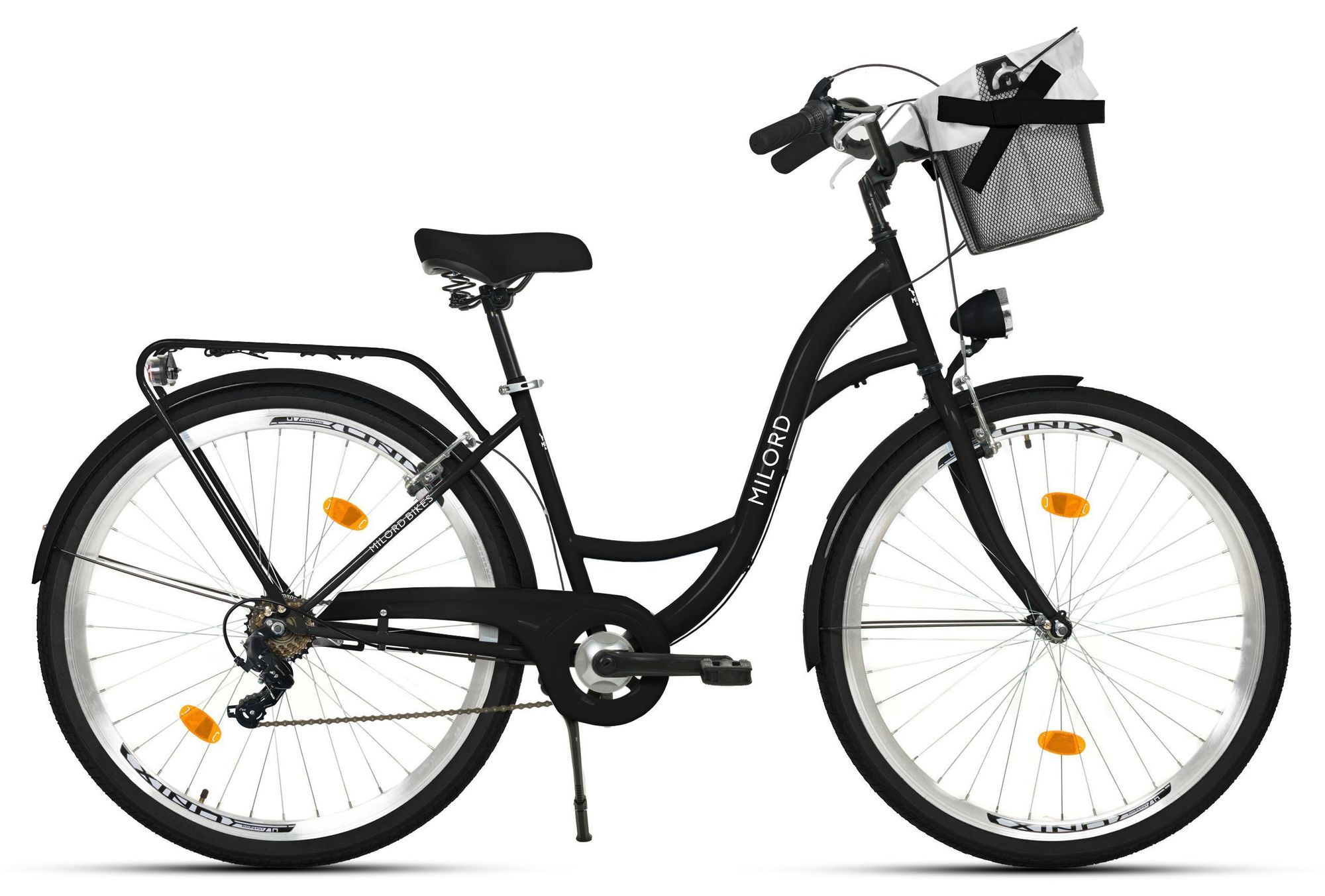 Milord Komfort Fahrrad Mit Korb Damenfahrrad, 26 Zoll, Schwarz, 7 Gang Shimano