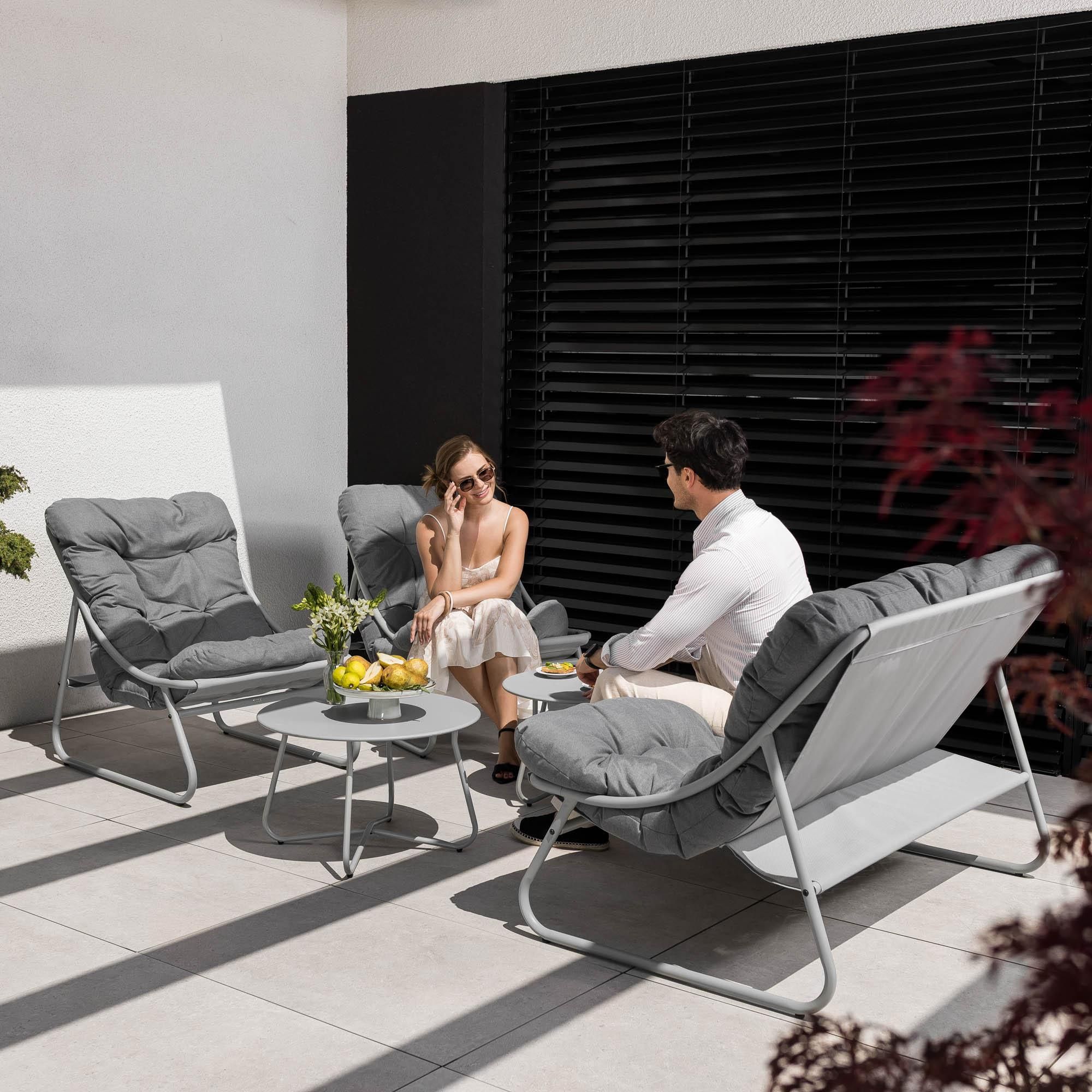di volio Gartenmöbel Set ARSOLI – grau, moderne Gartenlounge aus Stahl, 1x Sofa, 2x Sessel, 2x Tisch, wetterfest & bequem