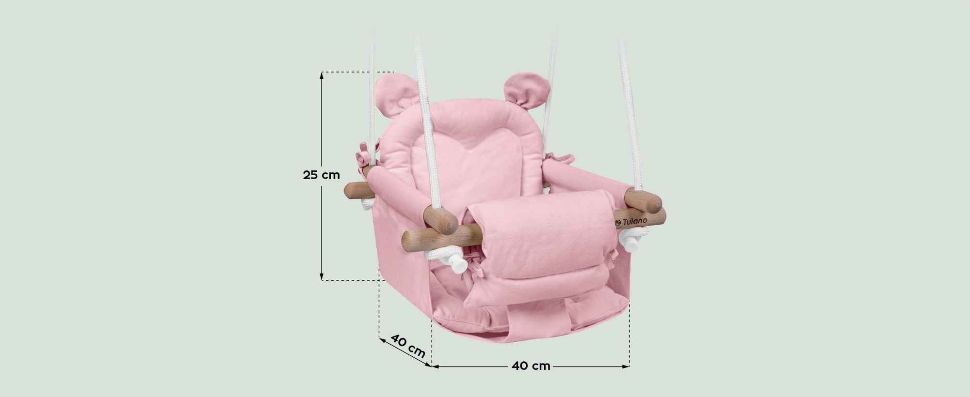 Tulano Hop 30 | Bär Babyschaukel Kinderschaukel | Indoor Outdoor | Sicherheitsgurt | Tragfähigkeit bis 60kg | von 6 bis 36 Monaten | aus Holz | Rosa