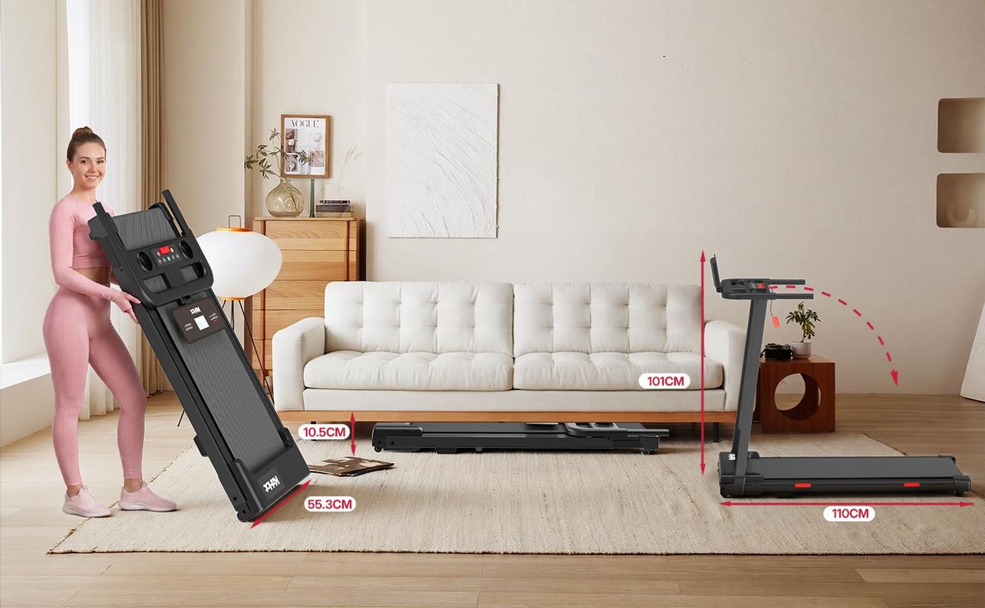 Kehot Walking Pad Laufband mit Handlauf, bürstenloser Motor, 1–10 km/h, LCD Display, 12 Programme, klappbar für Zuhause & Büro