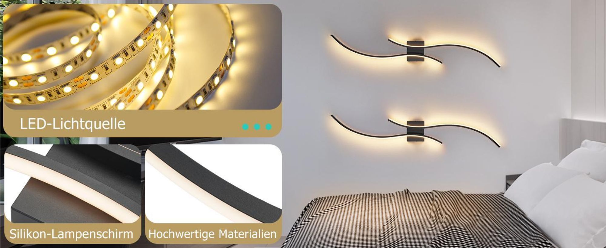 ZMH Wandlampe LED Wandleuchte Innen 14W Flurlampe 100CM Schwarz Treppenhauslampe Modern Welle Design 3000K Warmweiß Minimalistische Wandbeleuchtung für Schlafzimmer Wohnzimmer Flur  Treppenhaus Küche