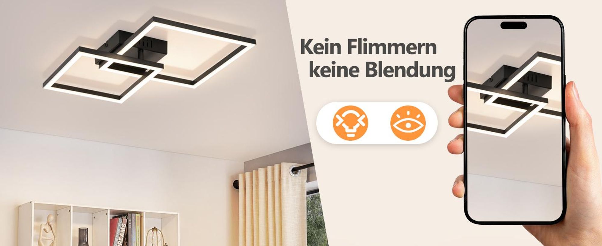 ZMH Plafonnier LED Lampe de plafond Cuisine 20W Noir Lampe de chambre 4000K Blanc neutre Lampe de cuisine Couloir Éclairé carré pour chambre à coucher Bureau
