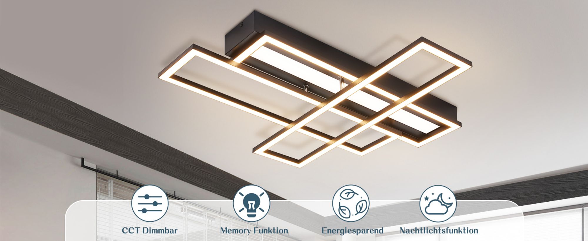 ZMH Deckenlampe LED Deckenleuchte Wohnzimmer 54W Schwarz Dimmbar Schlafzimmerlampe Modern mit Fernbedienung  Flur Rechteckig Deckenleuchten