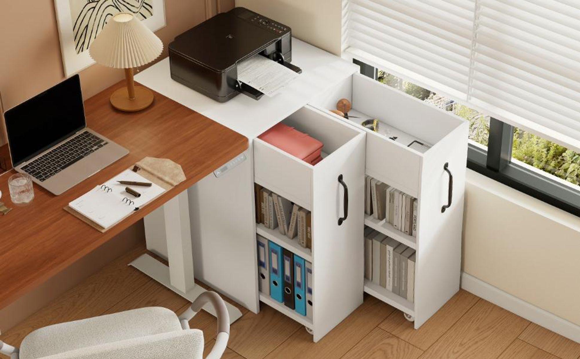 Flieks mobiler Aktenschrank auf Rollen, Beistellschrank 52x50x75 cm, Einzelschrank voll ausziehbar, Büroschrank Apothekerschrank, weiß