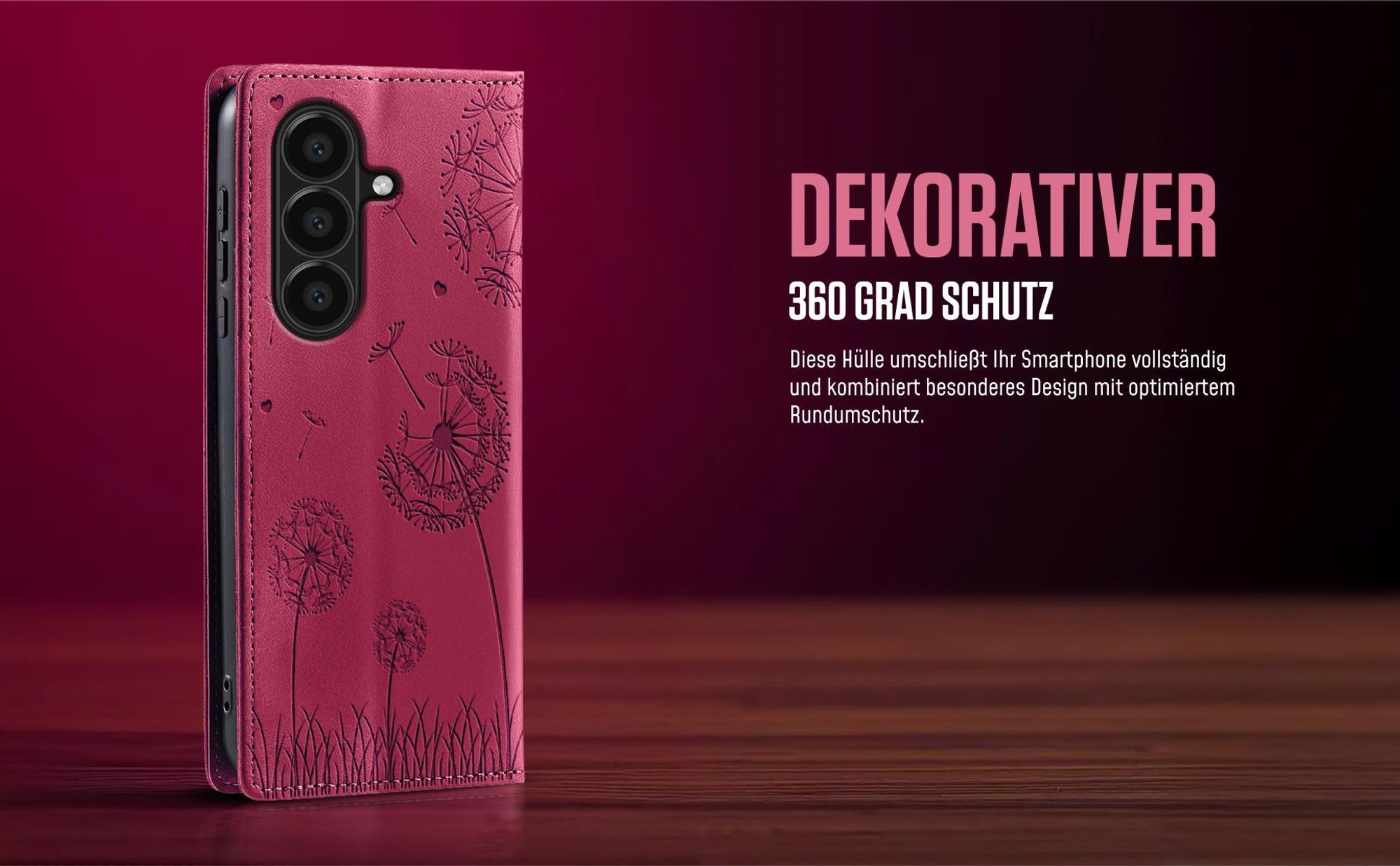 Blume Pusteblume Flipcase in Magenta für Samsung Galaxy A37 5G mit 360 Grad Schutz