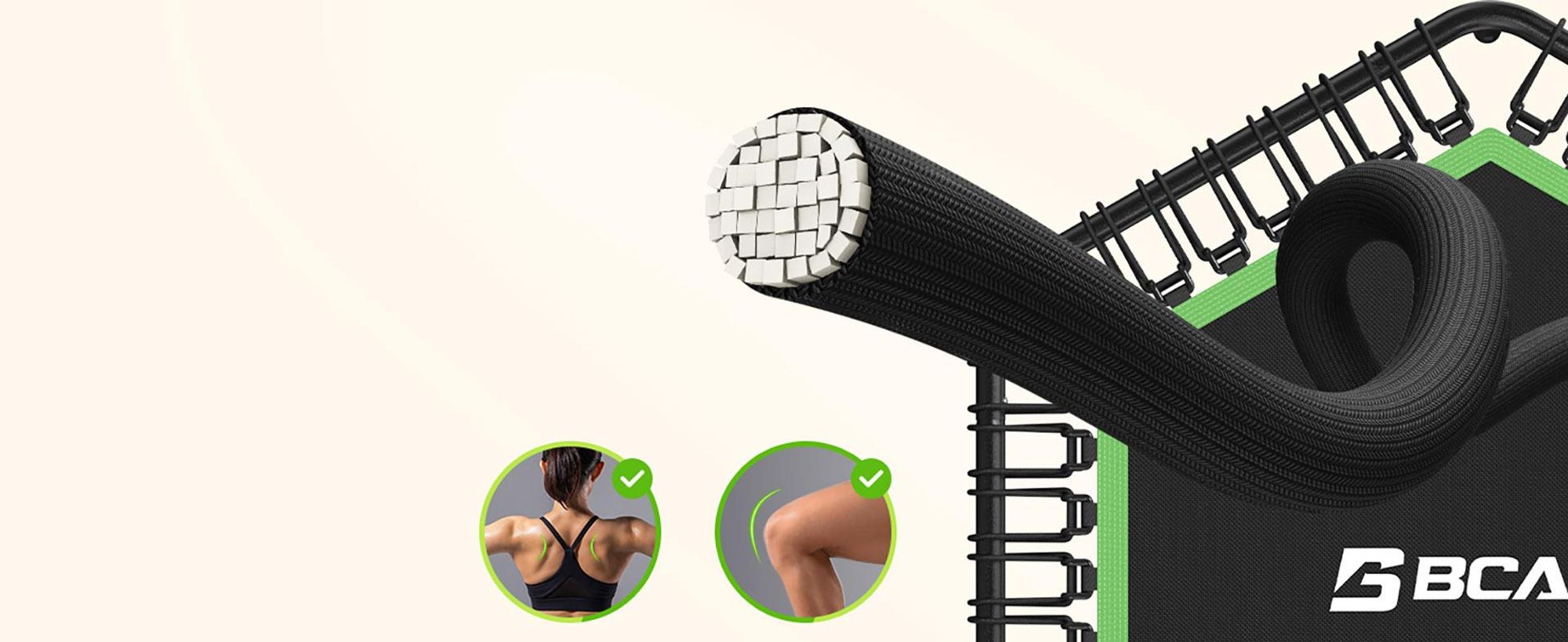 BCAN Fitness Trampolin Indoor Ø 122 cm, Trampolin Erwachsene bis 250 kg, Bodentrampolin mit verstellbarem T-Griff & 42 Gummiseilen