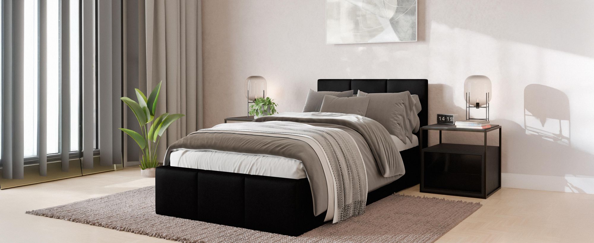 Muralo POLSTERBETT für Schlafzimmer Polsterbett mit Bettkasten und Gasdruckfeder Bett mit Polsterkopfteil Einzelbett 90x200 Bett mit Stauraum Dunkelblau