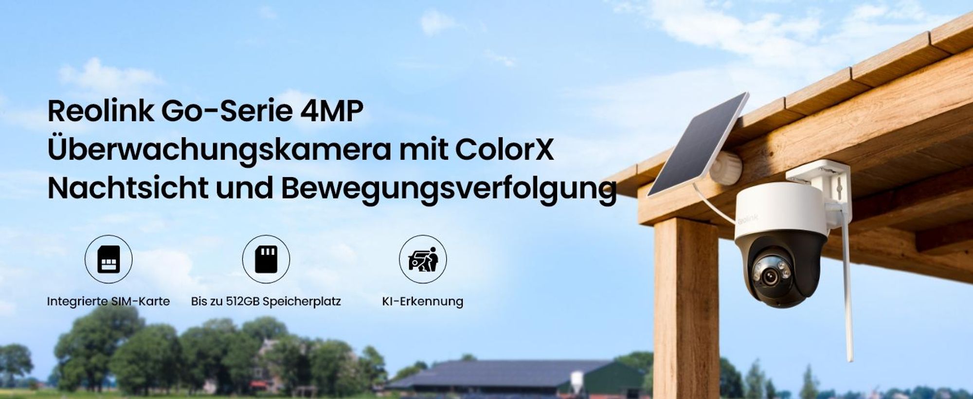 Reolink Go PT S Lite+Solar Panel, 2K 4MP 4G LTE Akku Überwachungskamera , Schwenken & Neigen, Auto-Tracking, Farbnachtsicht, Kein-WiFi, AI Detection