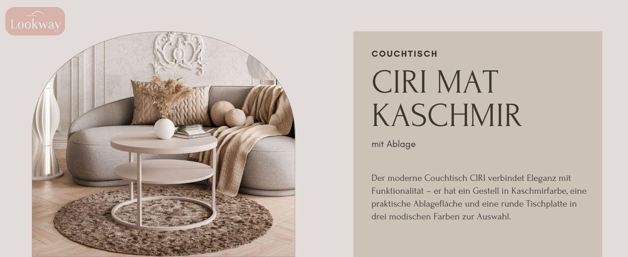 Couchtisch CIRI MATT KASCHMIR mit Ablage