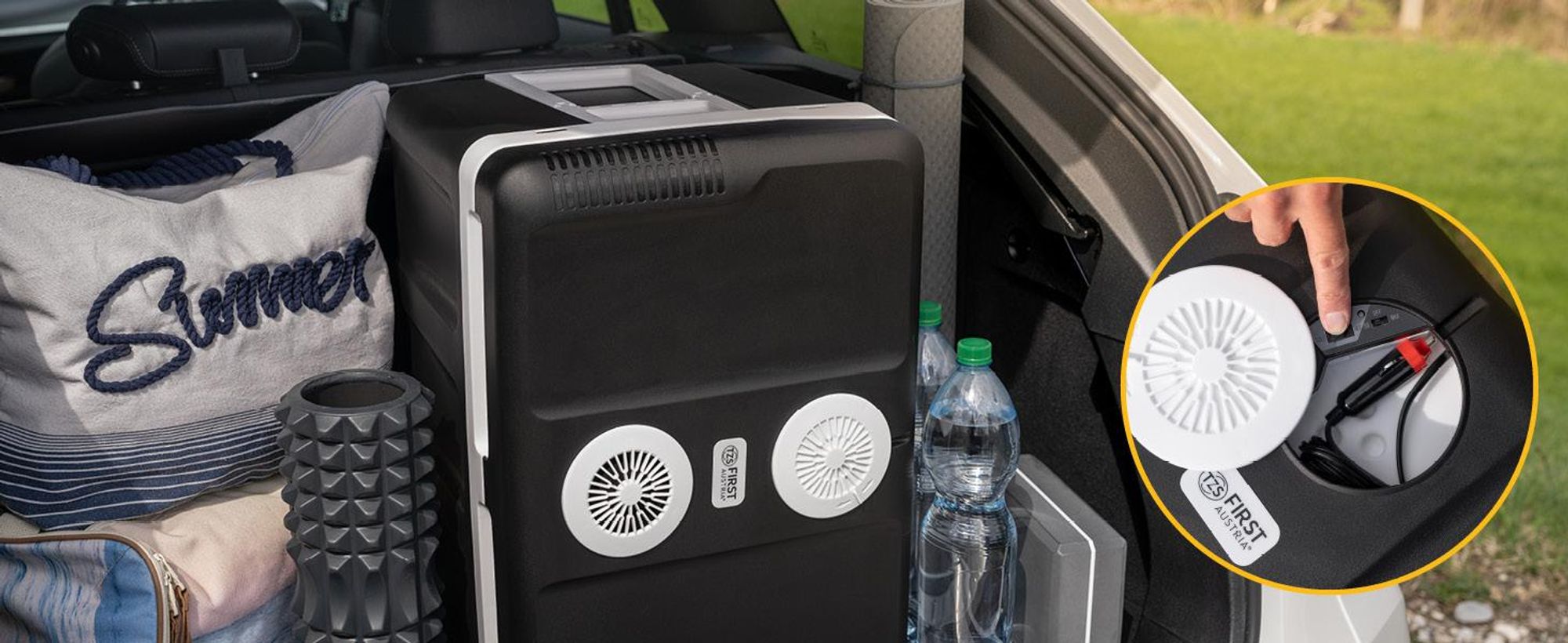 TZS First Austria - Kühlbox 45L elektrisch 12V 230V Anschluss für Auto & Steckdose - Thermoelektrisch - Schwarz