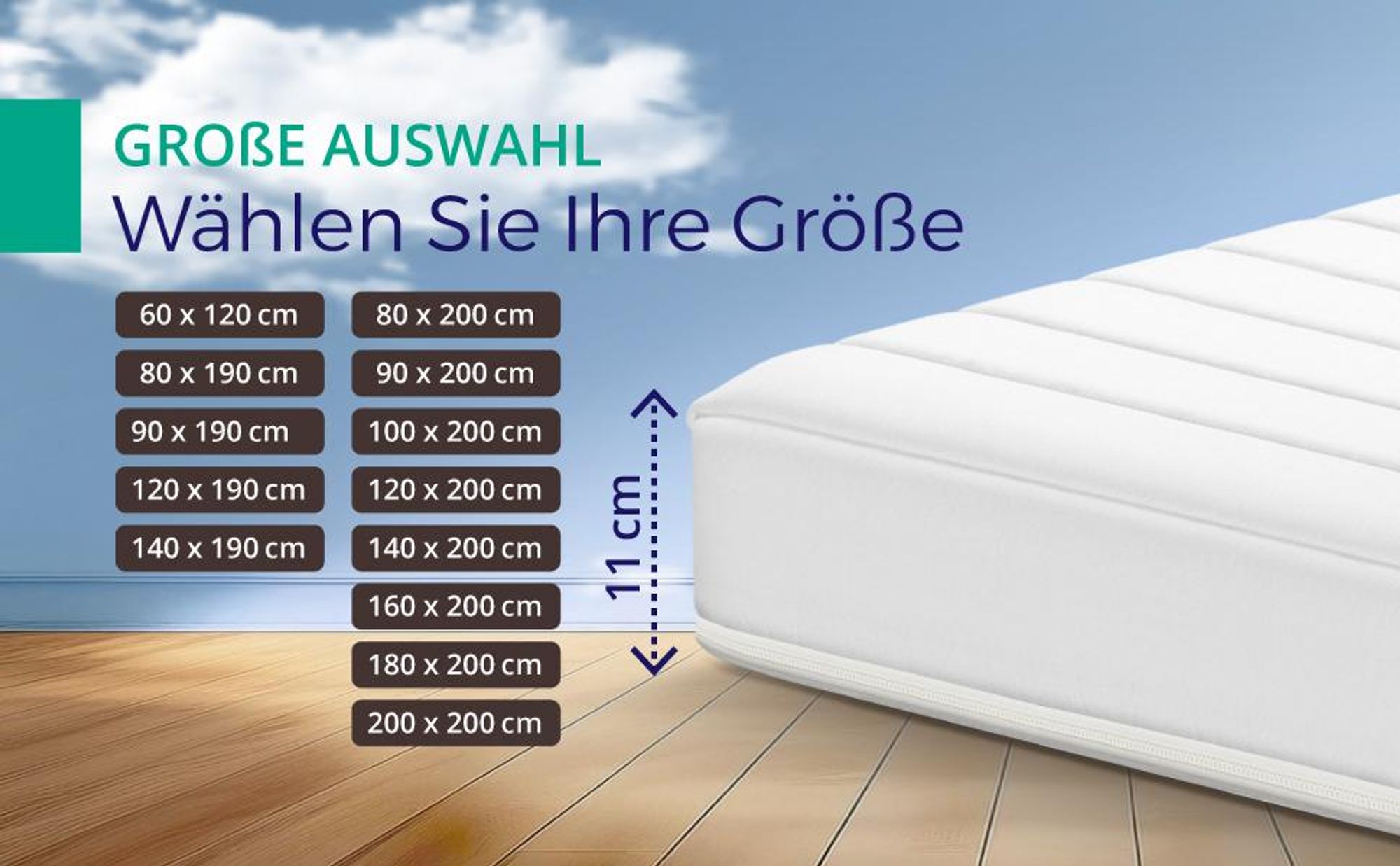 Ergonomische Kaltschaummatratze 180 x 200 cm – H3 fester Liegekomfort – 11 cm Höhe, atmungsaktiv mit waschbarem Bezug -  Germany