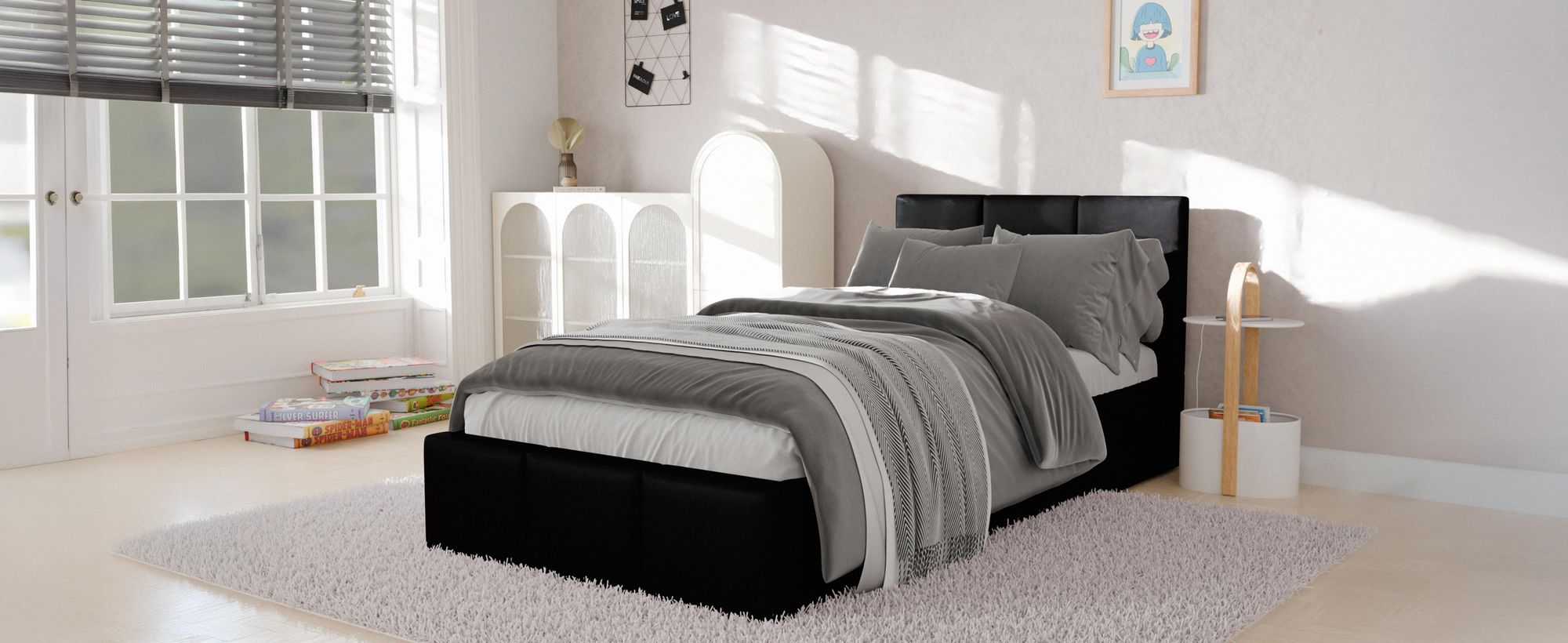 Muralo POLSTERBETT für Schlafzimmer Polsterbett mit Bettkasten und Gasdruckfeder Bett mit Polsterkopfteil Einzelbett 90x200 Bett mit Stauraum Dunkelblau